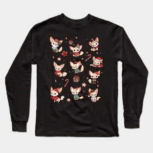 Festive Fennec Foxes - Cute Christmas Pattern Long Sleeve T-Shirt